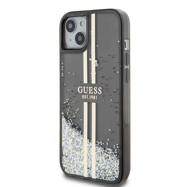 Guess - Liquid Glitter Gold Stripes (GUHCP15MLFCSEGK) - iPhone 15 Plus - Black