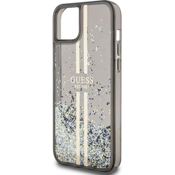 Guess - Liquid Glitter Gold Stripes (GUHCP15MLFCSEGK) - iPhone 15 Plus - Black
