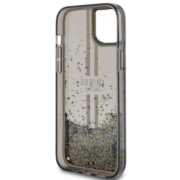Guess - Liquid Glitter Gold Stripes (GUHCP15MLFCSEGK) - iPhone 15 Plus - Black