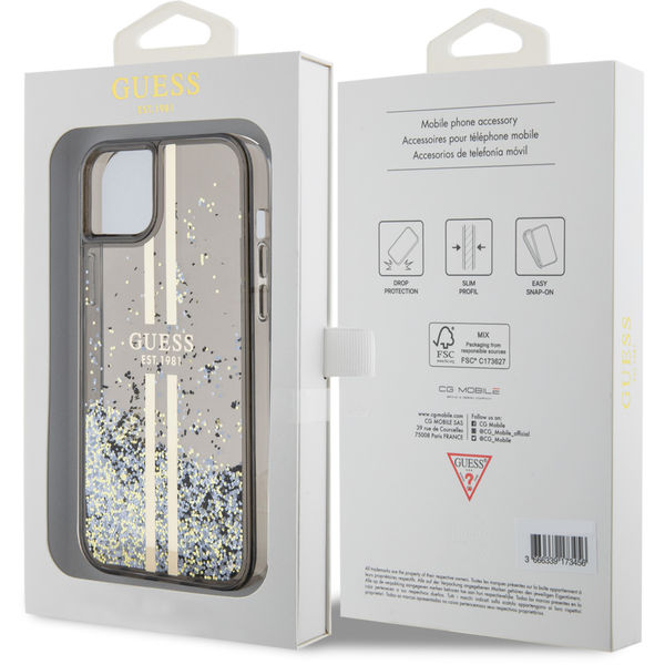 Guess - Liquid Glitter Gold Stripes (GUHCP15MLFCSEGK) - iPhone 15 Plus - Black