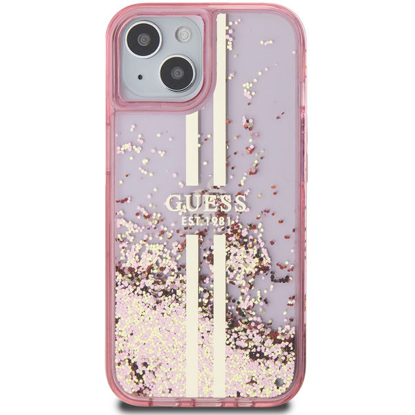 Guess - Liquid Glitter Gold Stripes (GUHCP15MLFCSEGP) - iPhone 15 Plus - Pink