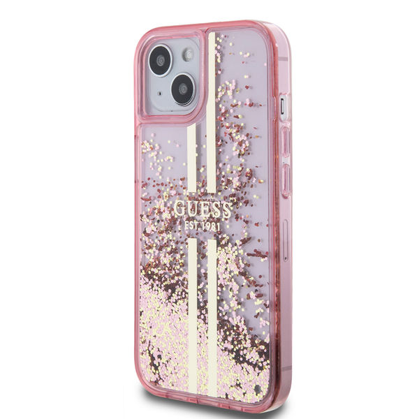 Guess - Liquid Glitter Gold Stripes (GUHCP15MLFCSEGP) - iPhone 15 Plus - Pink