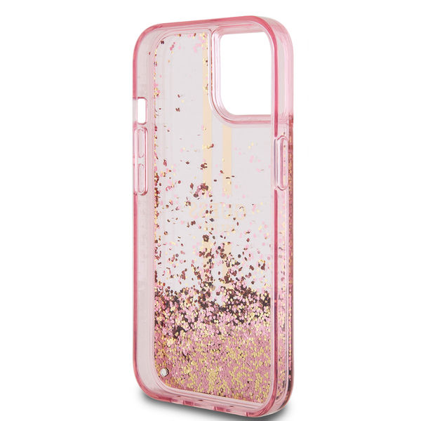 Guess - Liquid Glitter Gold Stripes (GUHCP15MLFCSEGP) - iPhone 15 Plus - Pink