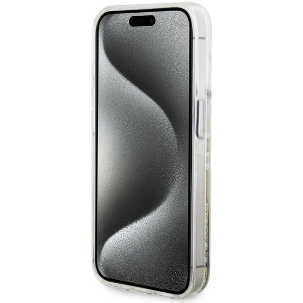 Guess - Liquid Glitter Gold Stripes (GUHCP15XLFCSEGT) - iPhone 15 Pro Max - Transparent