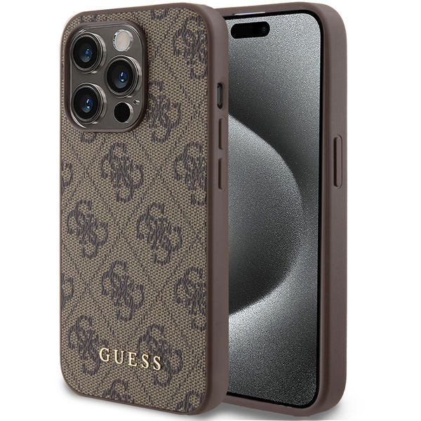 Guess - Hardcase 4G Metal Gold Logo (GUHCP15LG4GFBR) - iPhone 15 Pro - Brown