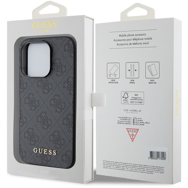 Guess - Hardcase 4G Metal Gold Logo (GUHCP15LG4GFGR) - iPhone 15 Pro - Grey