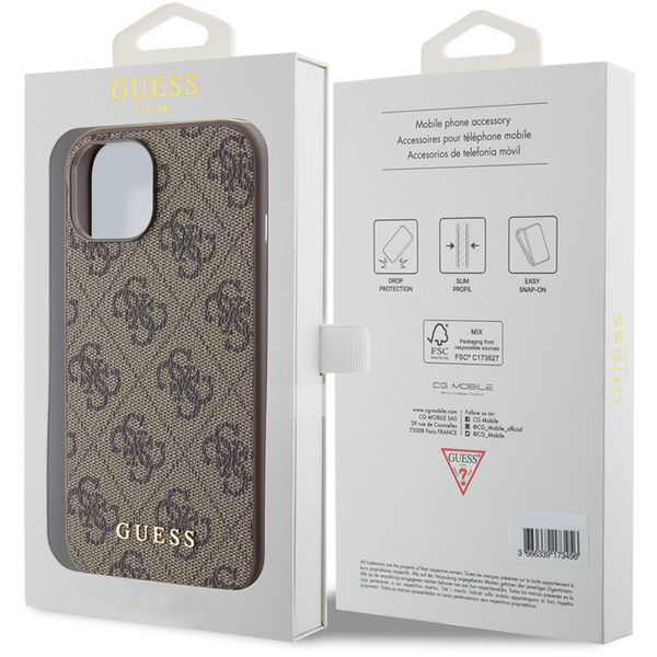 Guess - Hardcase 4G Metal Gold Logo (GUHCP15SG4GFBR) - iPhone 15 - Brown