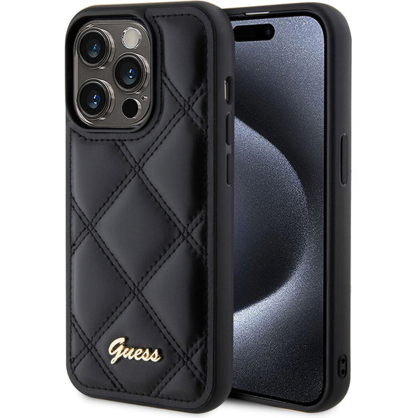 Guess - Quilted Metal Logo (GUHCP15LPSQSQSK) - iPhone 15 Pro - Black