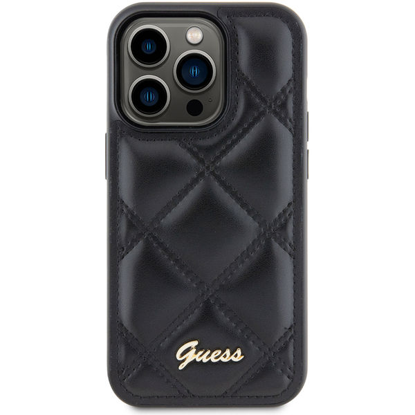 Guess - Quilted Metal Logo (GUHCP15LPSQSQSK) - iPhone 15 Pro - Black