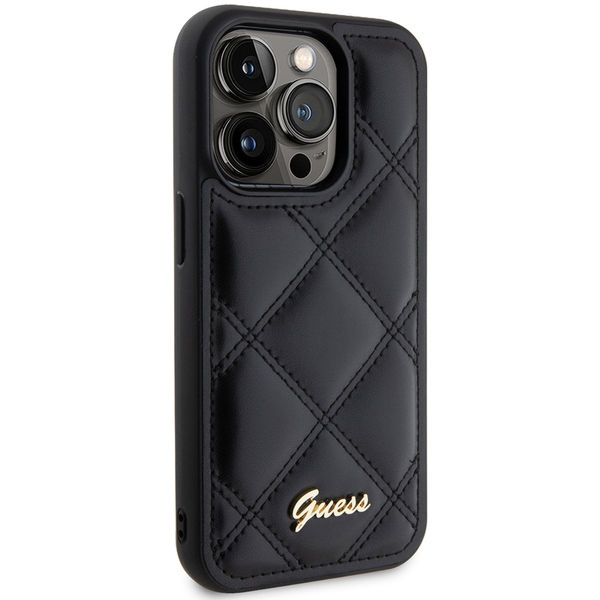 Guess - Quilted Metal Logo (GUHCP15LPSQSQSK) - iPhone 15 Pro - Black