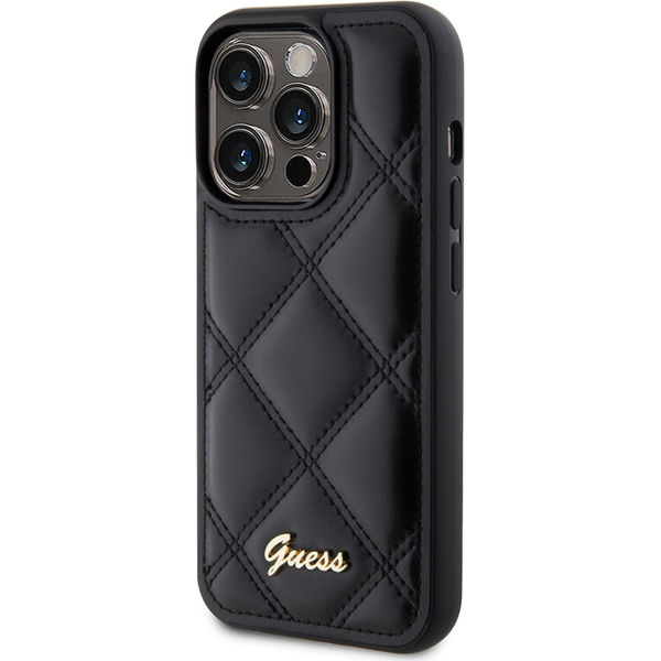 Guess - Quilted Metal Logo (GUHCP15LPSQSQSK) - iPhone 15 Pro - Black