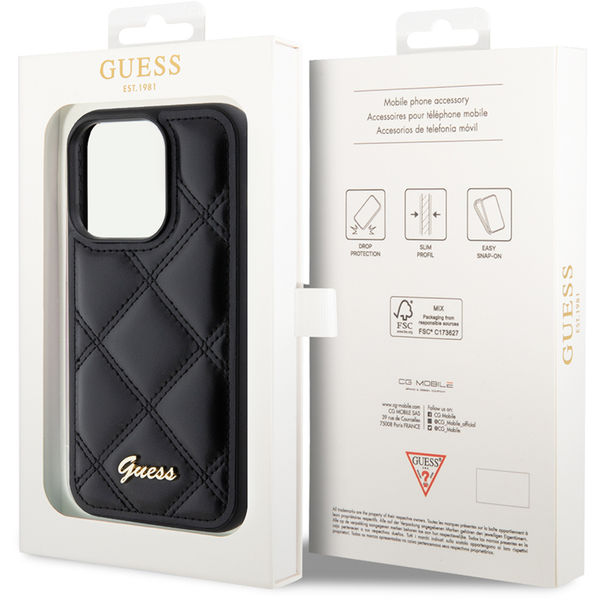 Guess - Quilted Metal Logo (GUHCP15LPSQSQSK) - iPhone 15 Pro - Black