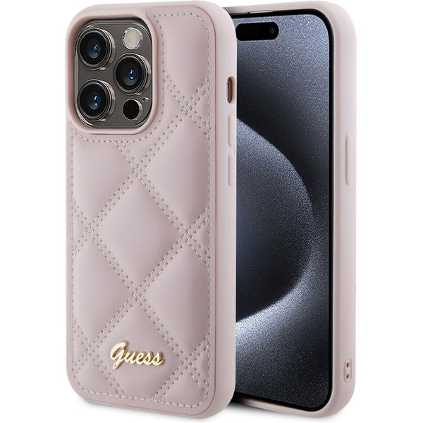 Guess - Quilted Metal Logo (GUHCP15LPSQSQSP) - iPhone 15 Pro - Pink
