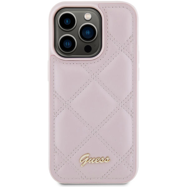 Guess - Quilted Metal Logo (GUHCP15LPSQSQSP) - iPhone 15 Pro - Pink
