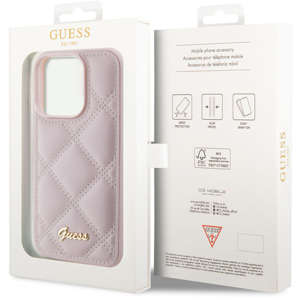 Guess - Quilted Metal Logo (GUHCP15XPSQSQSP) - iPhone 15 Pro Max - Pink