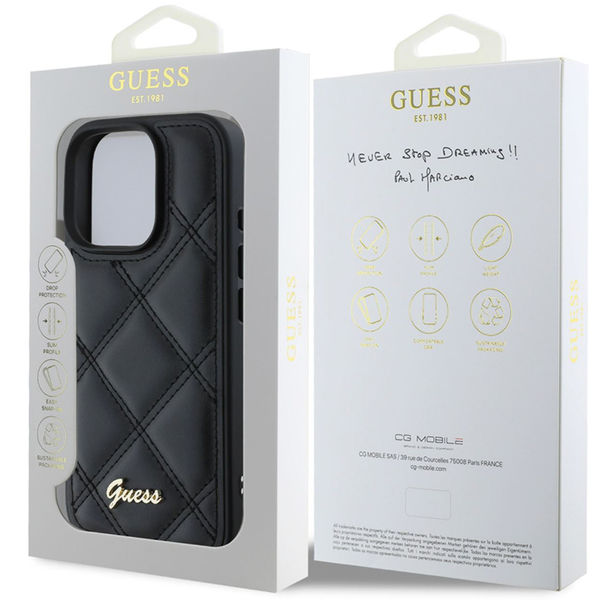 Guess - Quilted Metal Logo (GUHCP16XPSQSQSK) - iPhone 16 Pro Max - Black