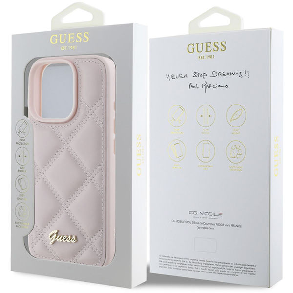 Guess - Quilted Metal Logo (GUHCP16XPSQSQSP) - iPhone 16 Pro Max - Pink