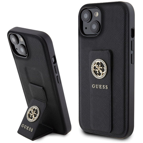 Guess - Grip Stand 4G Saffiano Strass (GUHCP15SPGSSADK) - iPhone 15 - Black