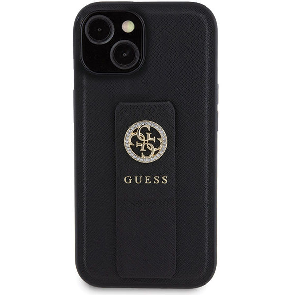 Guess - Grip Stand 4G Saffiano Strass (GUHCP15SPGSSADK) - iPhone 15 - Black