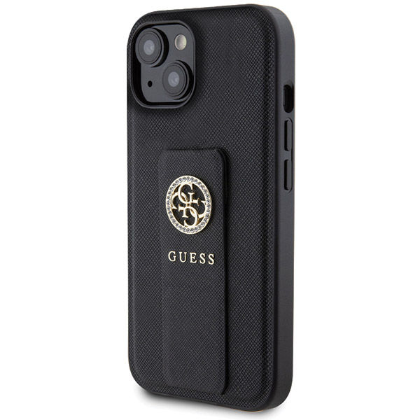 Guess - Grip Stand 4G Saffiano Strass (GUHCP15SPGSSADK) - iPhone 15 - Black