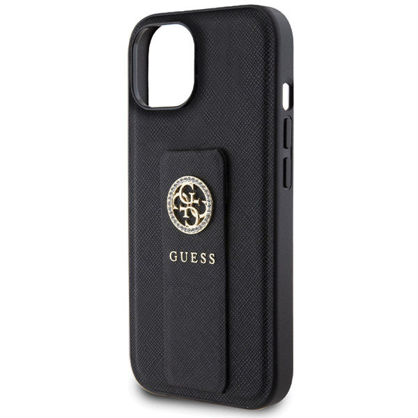 Guess - Grip Stand 4G Saffiano Strass (GUHCP15SPGSSADK) - iPhone 15 - Black