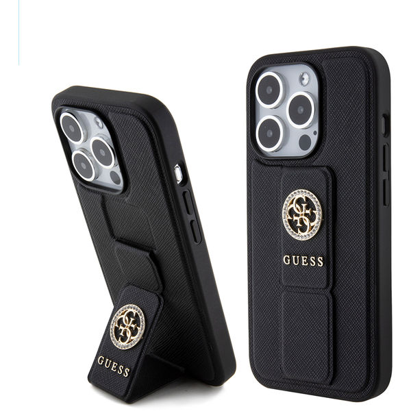 Guess - Grip Stand 4G Saffiano Strass - iPhone 15 Pro Max (GUHCP15XPGSSADK) - Black