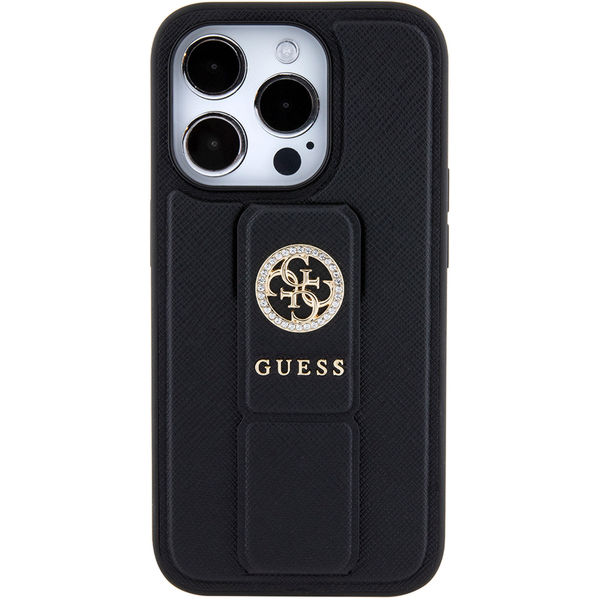Guess - Grip Stand 4G Saffiano Strass - iPhone 15 Pro Max (GUHCP15XPGSSADK) - Black