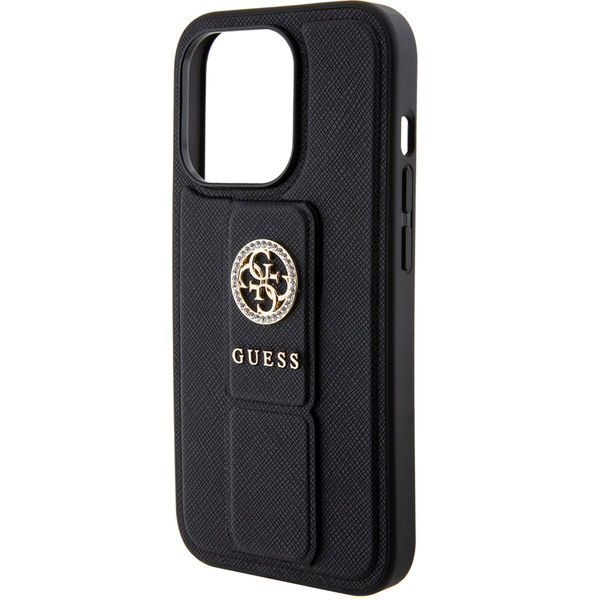 Guess - Grip Stand 4G Saffiano Strass - iPhone 15 Pro Max (GUHCP15XPGSSADK) - Black
