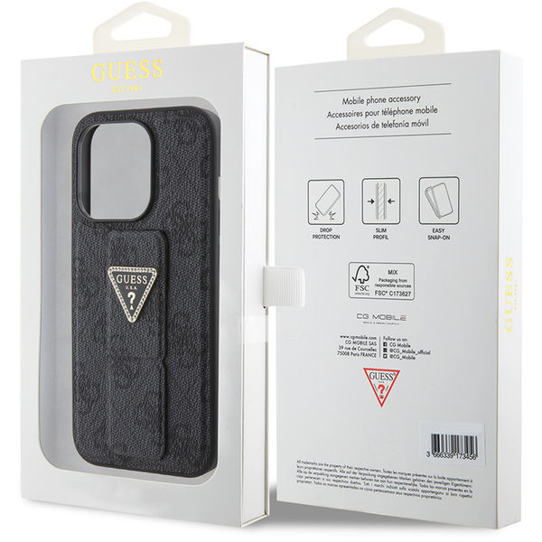 Guess - Grip Stand 4G Triangle Strass (GUHCP15LPGS4TDK) - iPhone 15 Pro - Black
