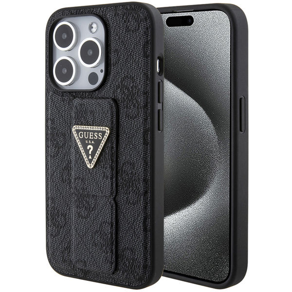Guess - Grip Stand 4G Triangle Strass (GUHCP15XPGS4TDK) - iPhone 15 Pro Max - Black