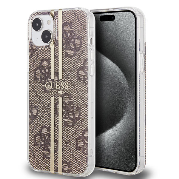 Guess - Hardcase IML 4G Gold Stripe (GUHCP15SH4PSEGW) - iPhone 15 - Brown