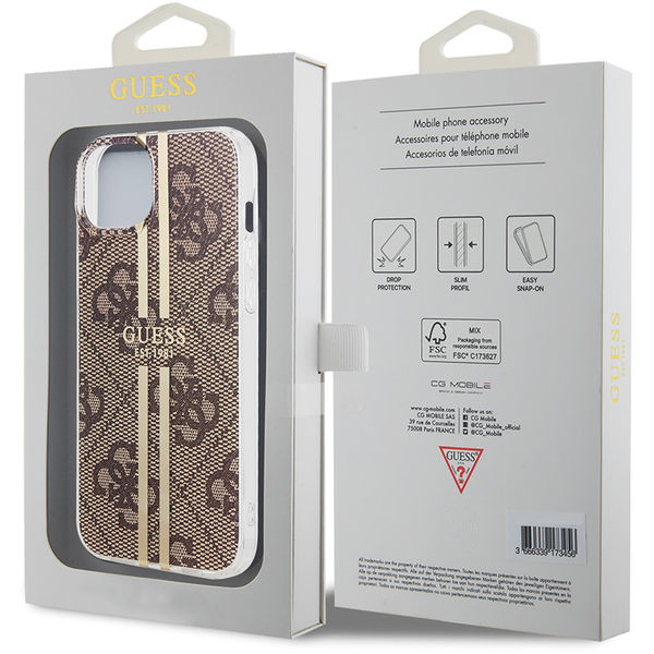 Guess - Hardcase IML 4G Gold Stripe (GUHCP15SH4PSEGW) - iPhone 15 - Brown