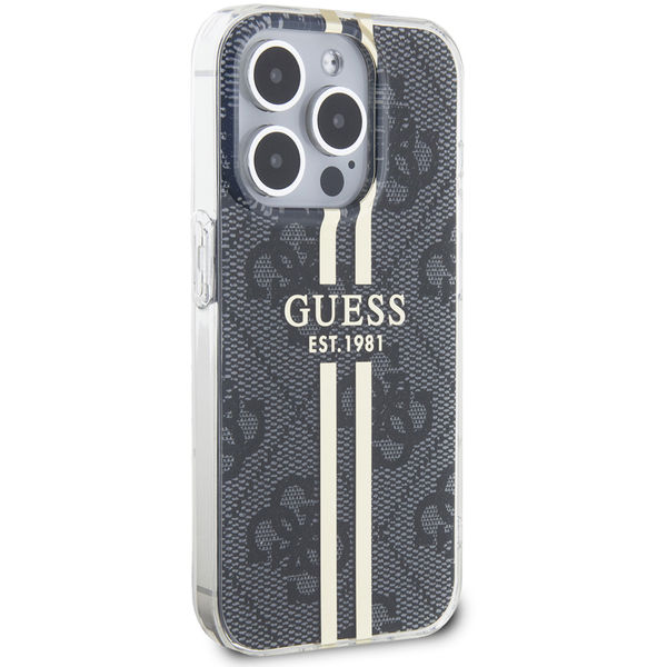 Guess - Hardcase IML 4G Gold Stripe (GUHCP15LH4PSEGK) - iPhone 15 Pro - Black