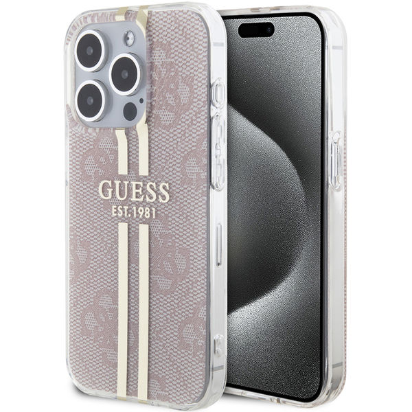 Guess - Hardcase IML 4G Gold Stripe (GUHCP15LH4PSEGP) - iPhone 15 Pro - Pink