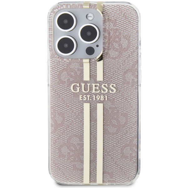 Guess - Hardcase IML 4G Gold Stripe (GUHCP15LH4PSEGP) - iPhone 15 Pro - Pink
