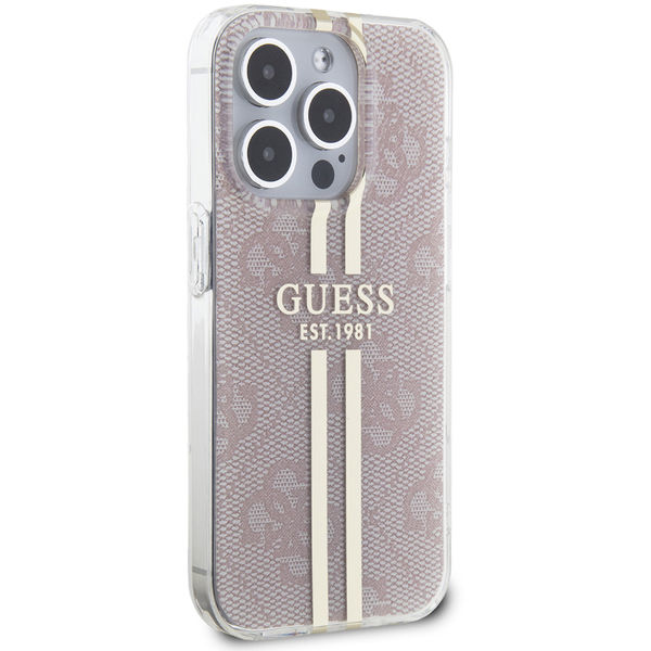 Guess - Hardcase IML 4G Gold Stripe (GUHCP15LH4PSEGP) - iPhone 15 Pro - Pink