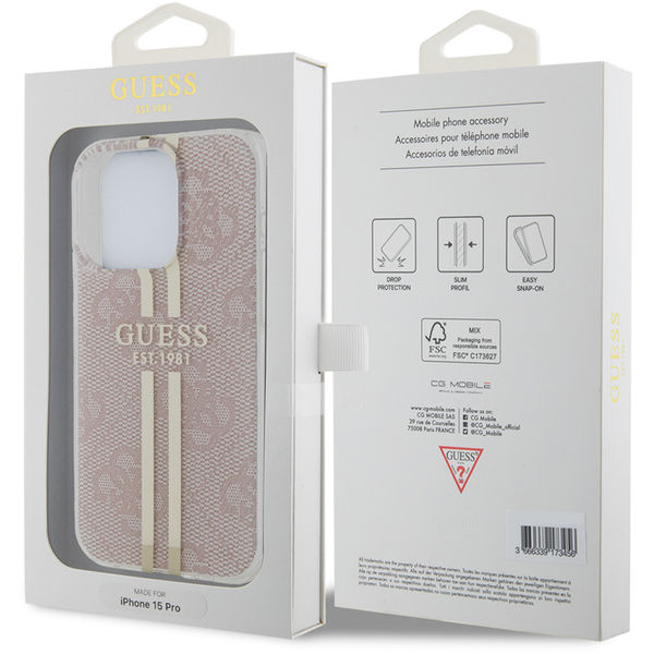 Guess - Hardcase IML 4G Gold Stripe (GUHCP15LH4PSEGP) - iPhone 15 Pro - Pink