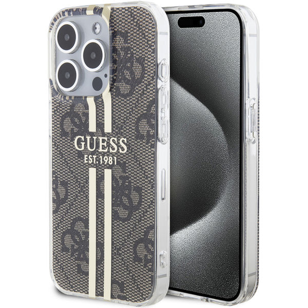 Guess - Hardcase IML 4G Gold Stripe (GUHCP15LH4PSEGW) - iPhone 15 Pro - Brown