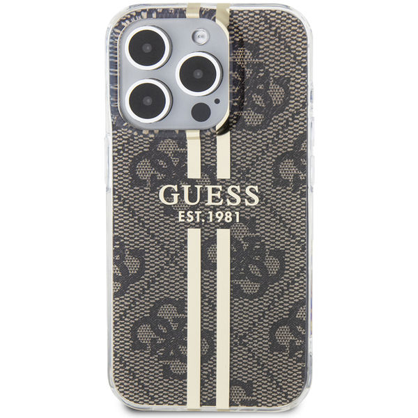 Guess - Hardcase IML 4G Gold Stripe (GUHCP15LH4PSEGW) - iPhone 15 Pro - Brown