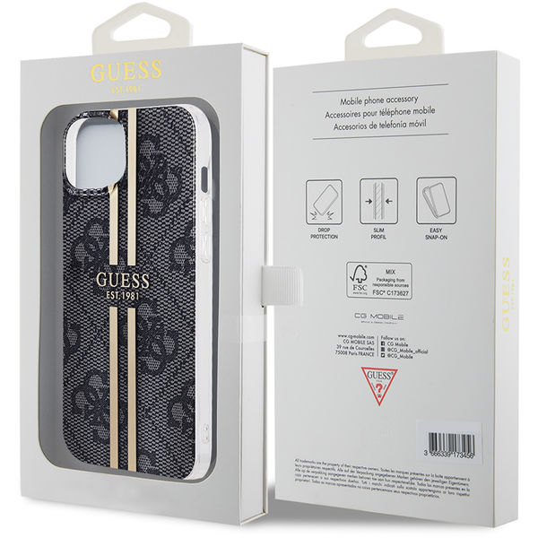 Guess - Hardcase IML 4G Gold Stripe (GUHCP15MH4PSEGK) - iPhone 15 Plus - Black