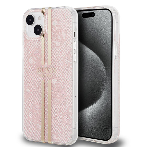 Guess - Hardcase IML 4G Gold Stripe (GUHCP15MH4PSEGP) - iPhone 15 Plus - Pink