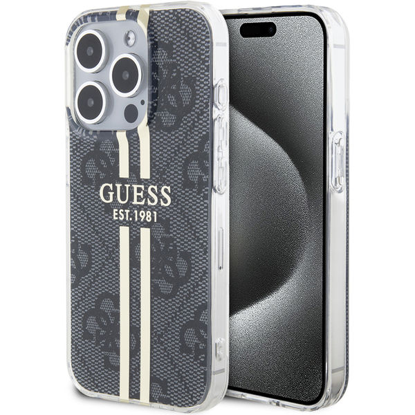 Guess - Hardcase IML 4G Gold Stripe - iPhone 15 Pro Max (GUHCP15XH4PSEGK) - Black