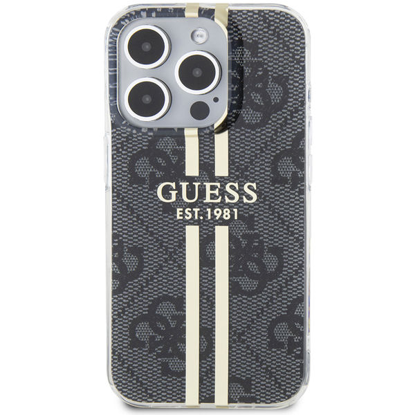 Guess - Hardcase IML 4G Gold Stripe - iPhone 15 Pro Max (GUHCP15XH4PSEGK) - Black