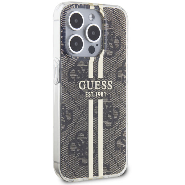 Guess - Hardcase IML 4G Gold Stripe - iPhone 15 Pro Max (GUHCP15XH4PSEGW) - Brown