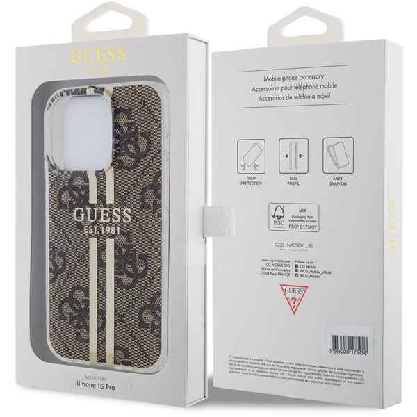 Guess - Hardcase IML 4G Gold Stripe - iPhone 15 Pro Max (GUHCP15XH4PSEGW) - Brown