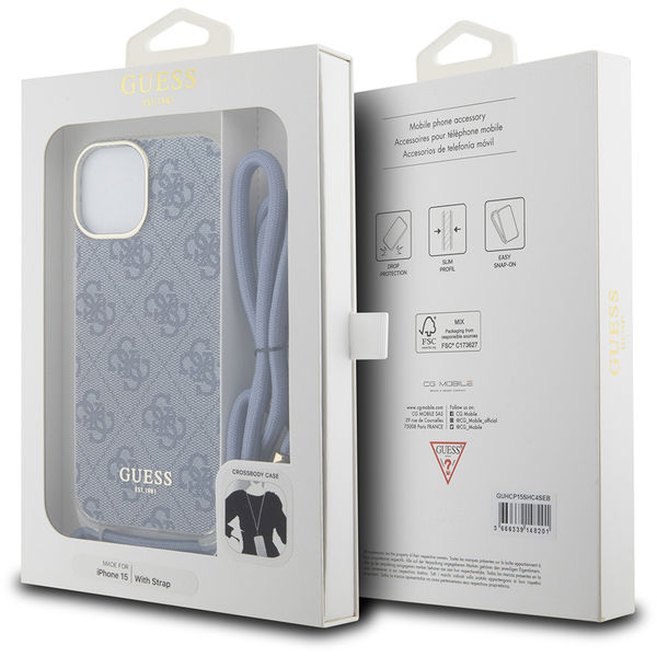 Guess - Crossbody Cord 4G Print (GUHCP15SHC4SEB) - iPhone 15 - Blue