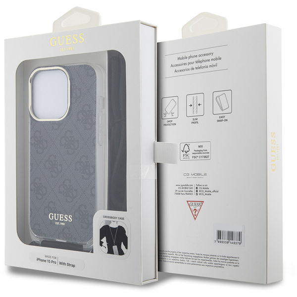 Guess - Crossbody Cord 4G Print (GUHCP15LHC4SEK) - iPhone 15 Pro - Black