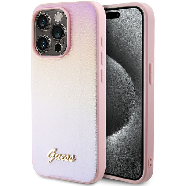Guess - Saffiano Iridescent Script (GUHCP15XPSAIRSP) - iPhone 15 Pro Max - Pink