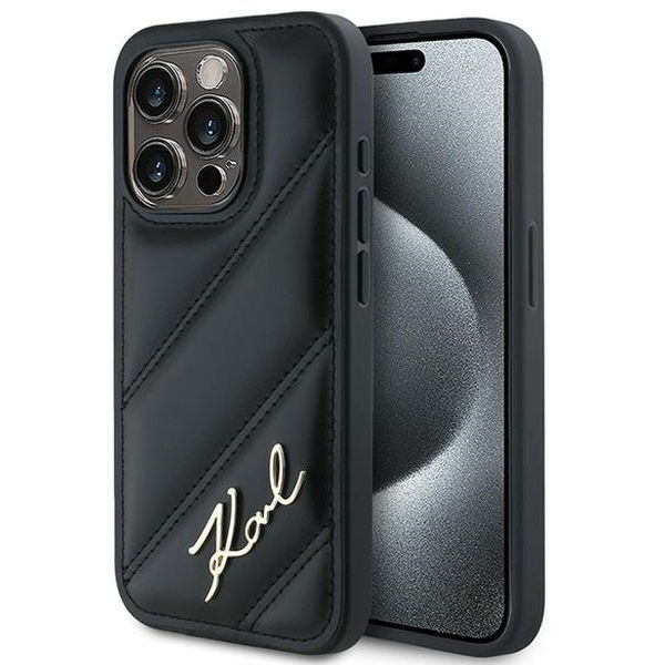Karl Lagerfeld - Diagonal Quilted Script (KLHCP14LPQDSMGK) - iPhone 14 Pro - Black