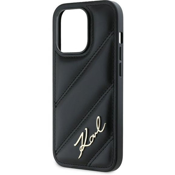 Karl Lagerfeld - Diagonal Quilted Script (KLHCP14LPQDSMGK) - iPhone 14 Pro - Black